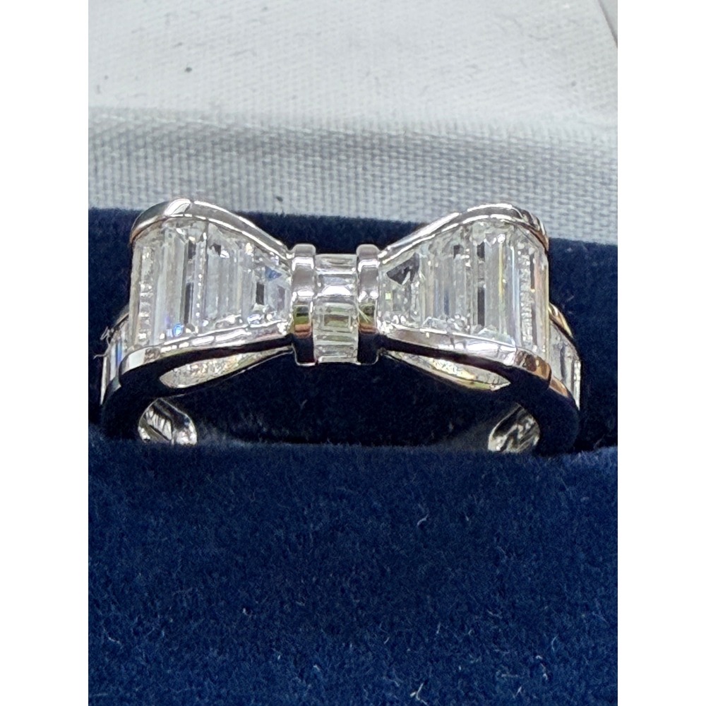 Dominique Sterling Silver Bow Ring 925DQCZ Baguette Cubic Zirconia Size 9 5g